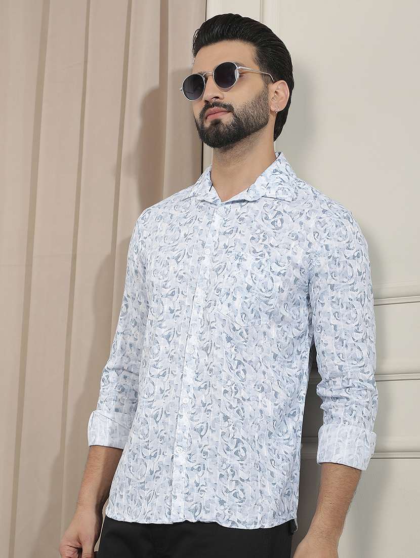 men printed long sleeve regular fit casual shirt
