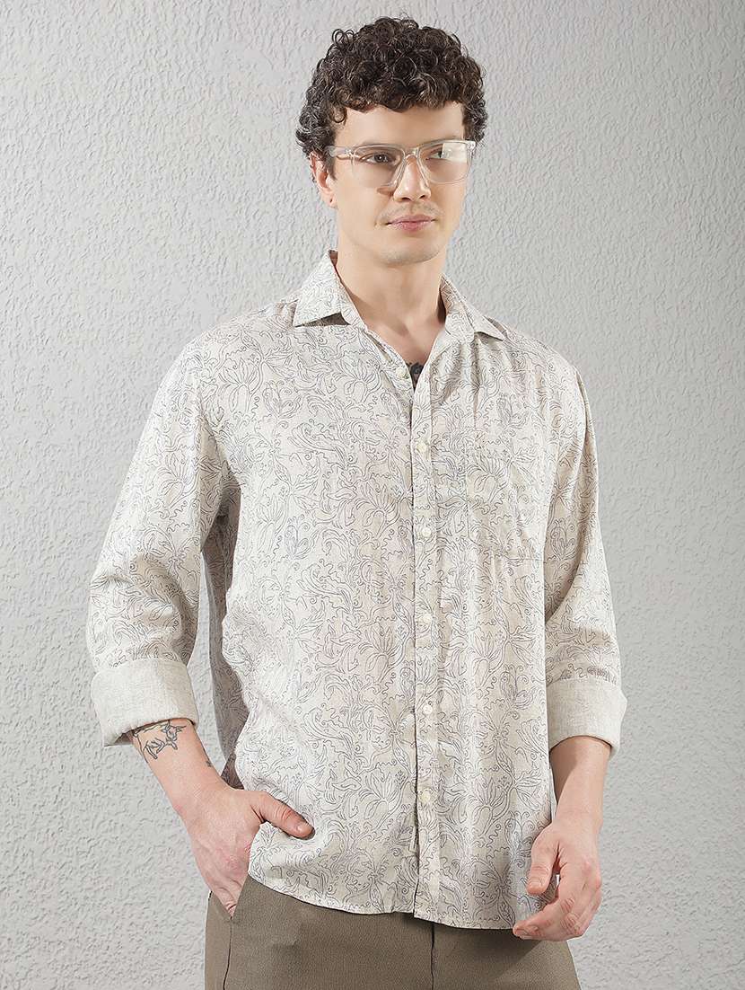 men printed long sleeve regular fit casual shirt