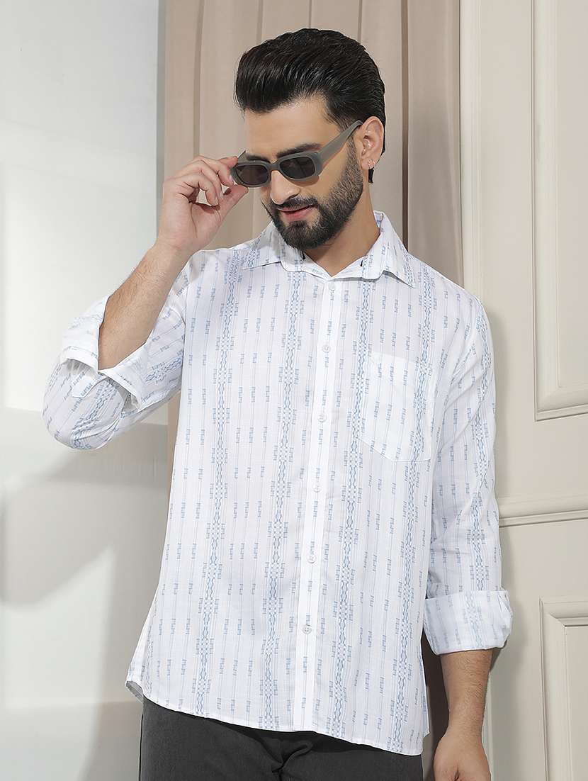 men self ddesign long sleeve regular fit casual shirt