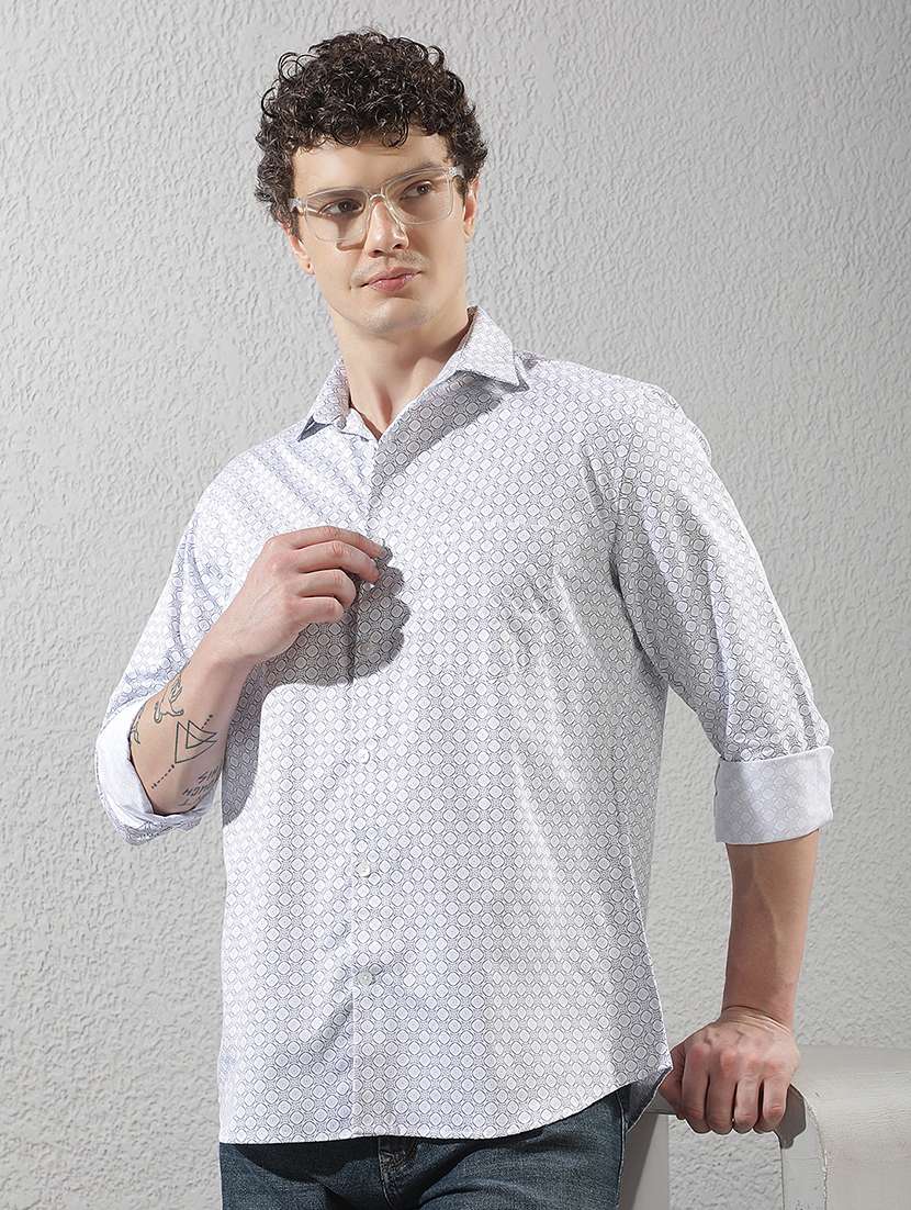 men printed long sleeve regular fit casual shirt