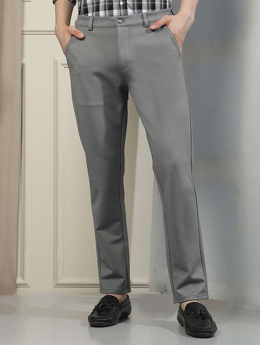 men solid mid rise chinos casual trouser