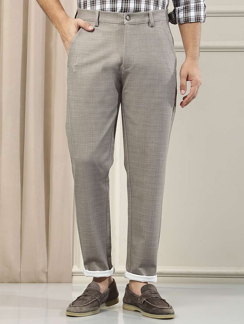 men self design mid rise chinos casual trouser