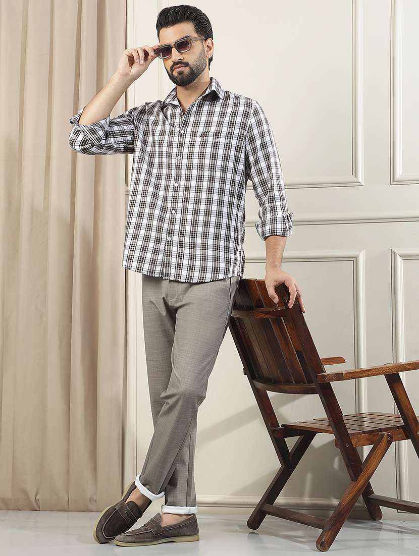 Men Self Design Mid Rise Chinos Casual Trouser - 22587130 -  Standard Image - 5