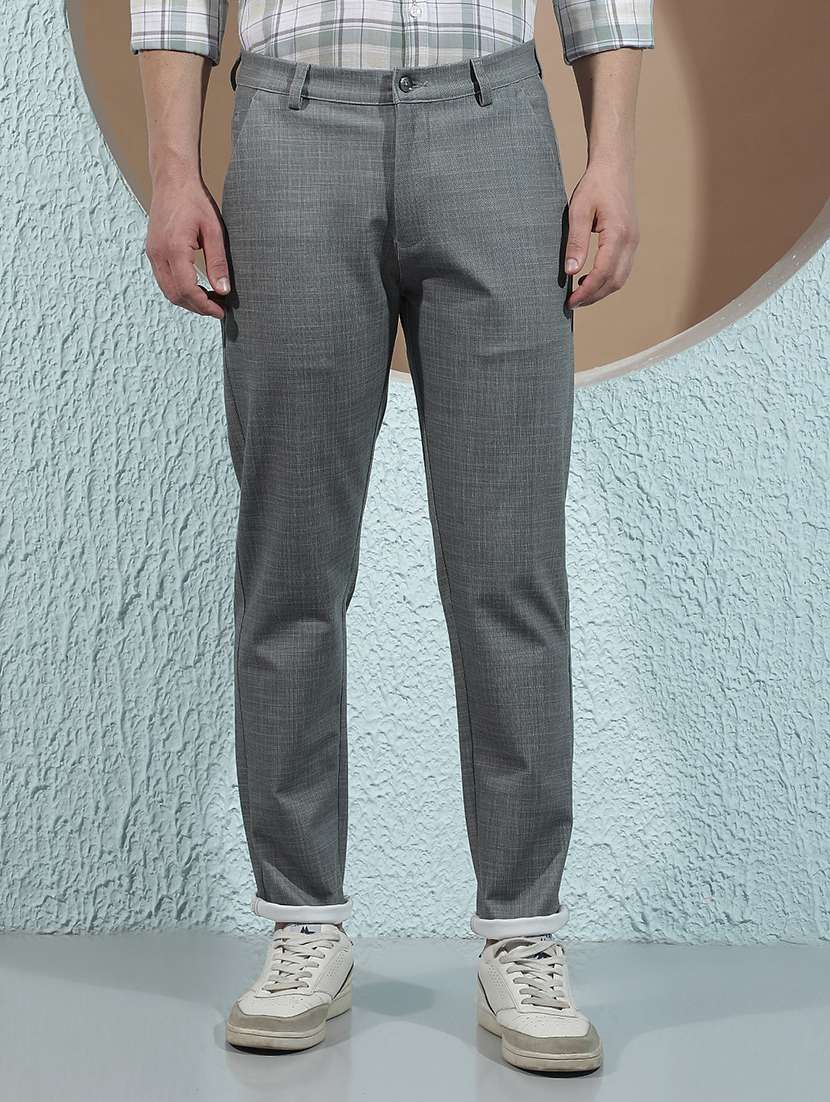 men self design mid rise chinos casual trouser