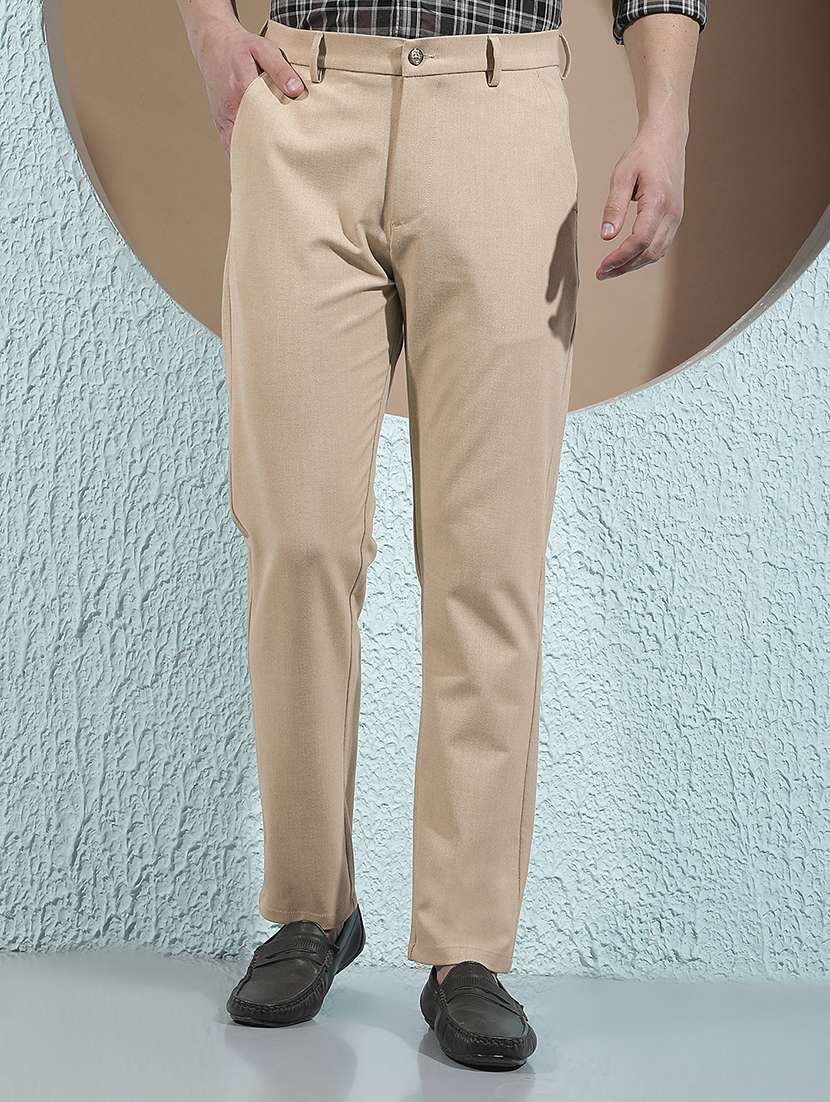 men solid mid rise chinos casual trouser