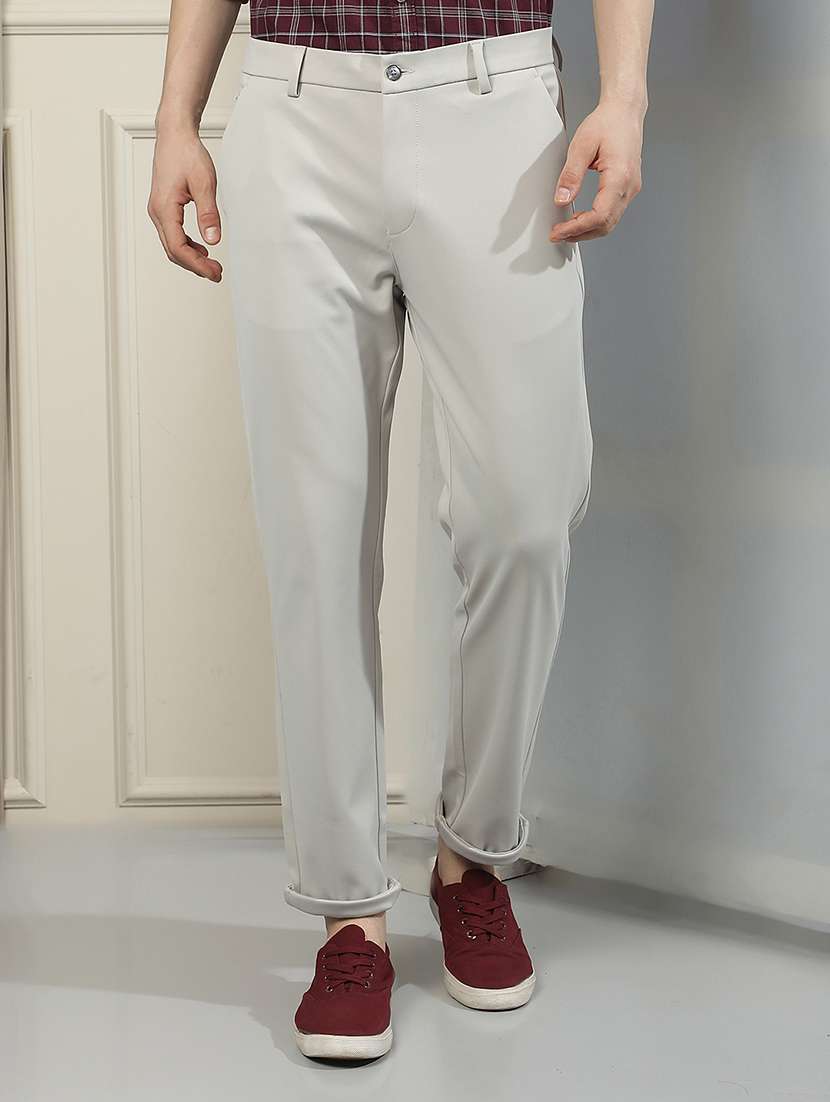 men solid mid rise chinos casual trouser