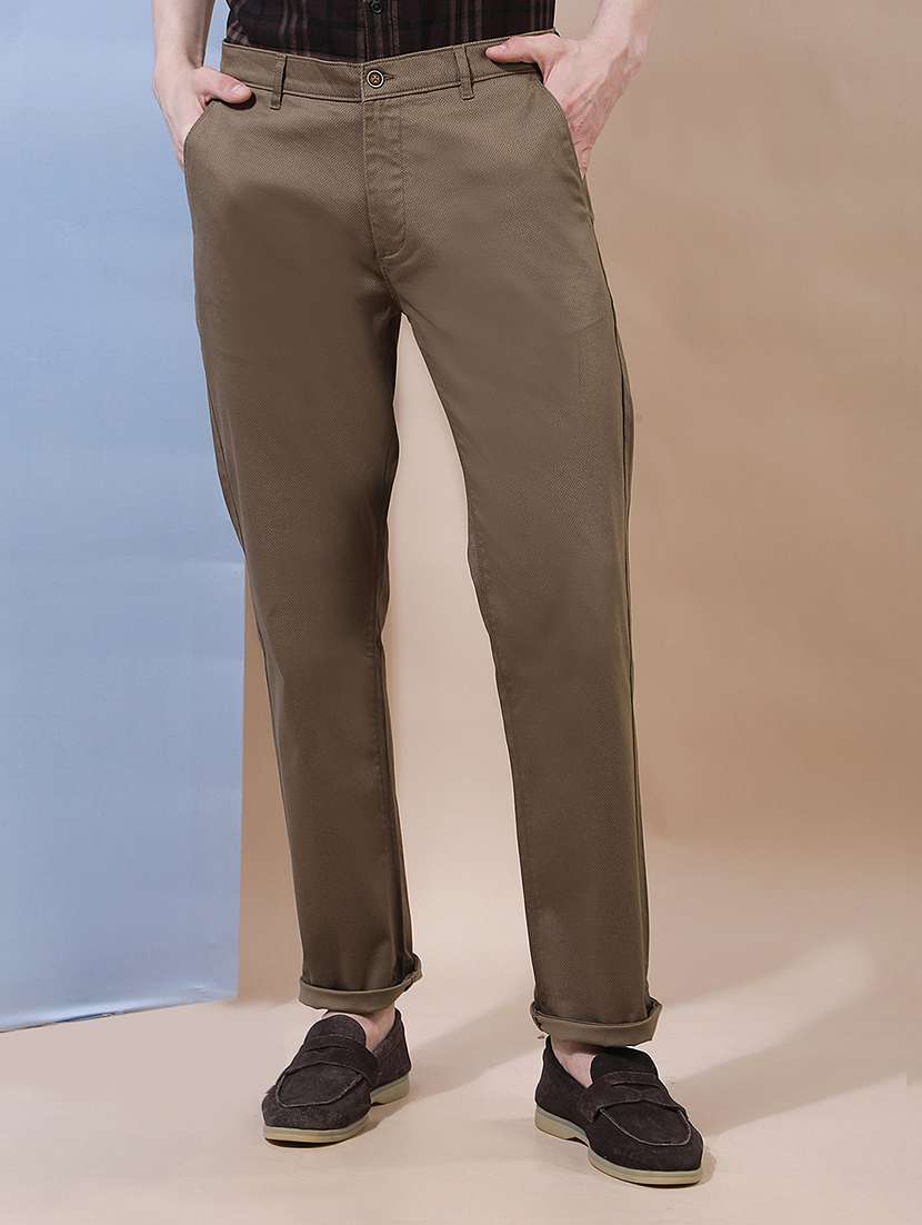 men self design mid rise chinos casual trouser
