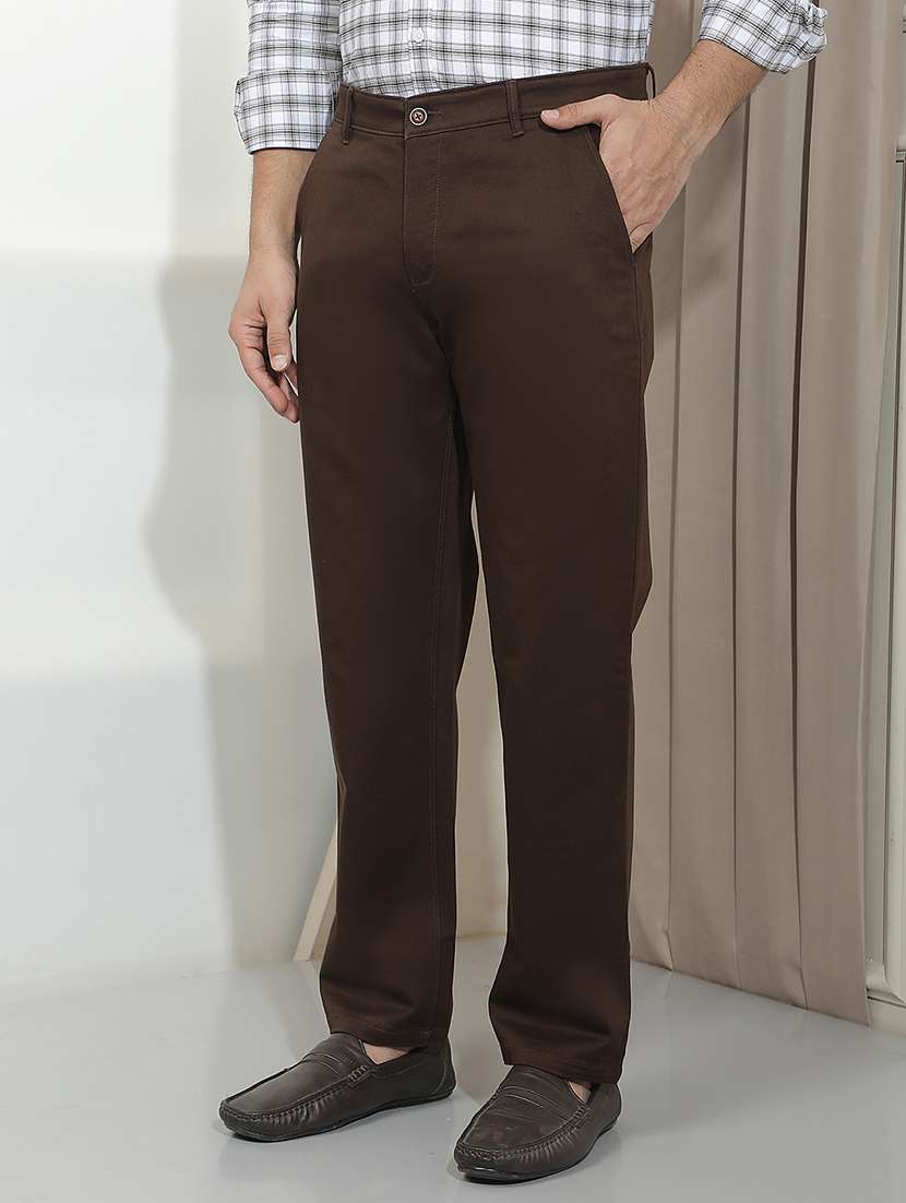 Men Solid Mid Rise Chinos Casual Trouser - 22587158 -  Standard Image - 3
