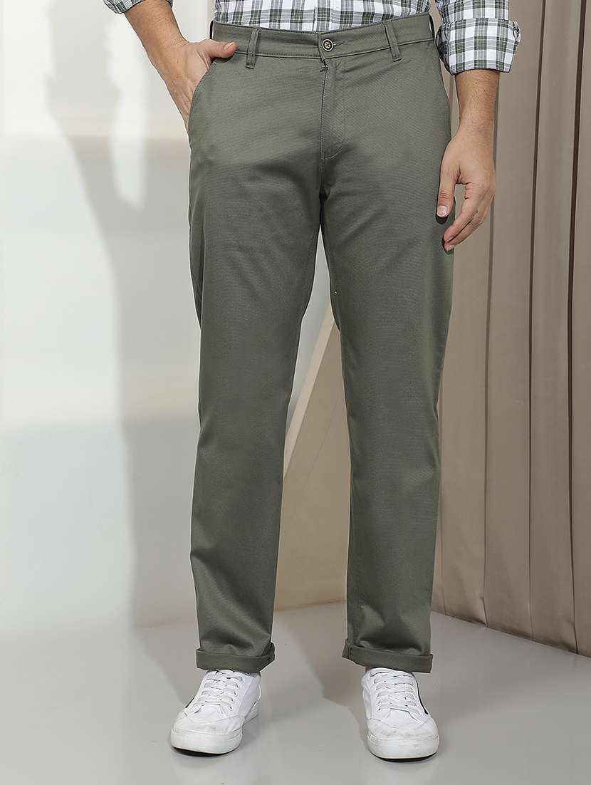 men solid mid rise chinos casual trouser