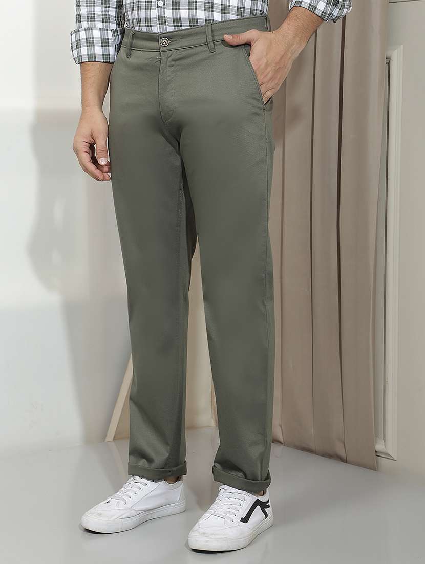 Men Solid Mid Rise Chinos Casual Trouser - 22587172 -  Standard Image - 3