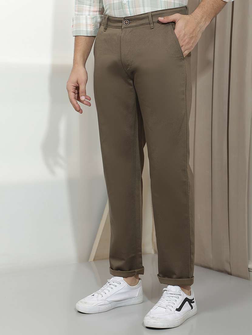 Men Solid Mid Rise Chinos Casual Trouser - 22587175 -  Standard Image - 3