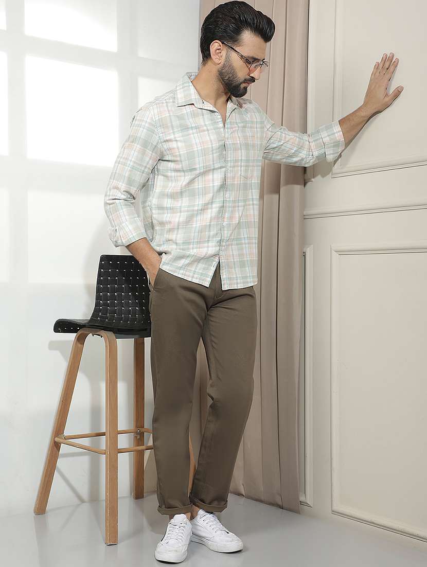 Men Solid Mid Rise Chinos Casual Trouser - 22587175 -  Standard Image - 5