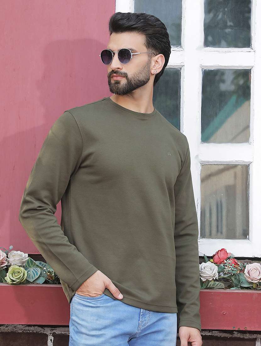 men solid long sleeve regular fit t-shirt