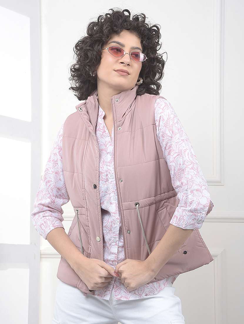 women solid sleeveless puffer jacket