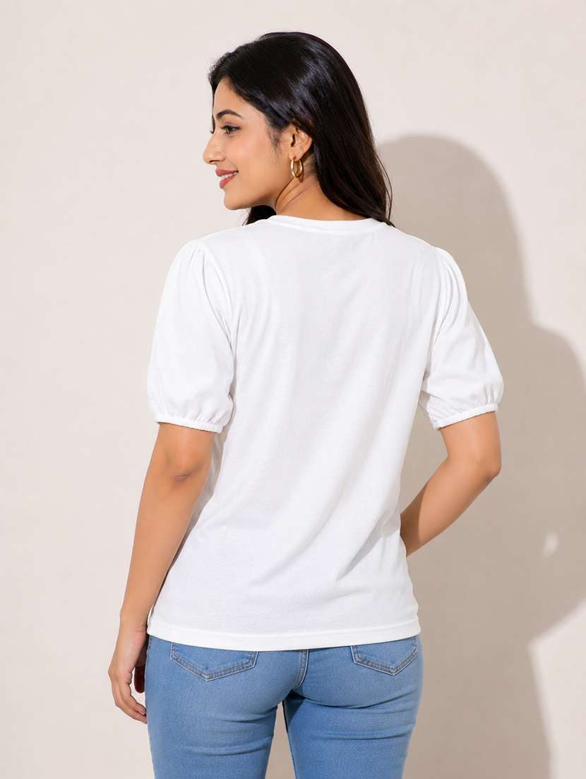 women printed puff sleeves regular fit t-shirt - 22587269 -  Standard Image - 3