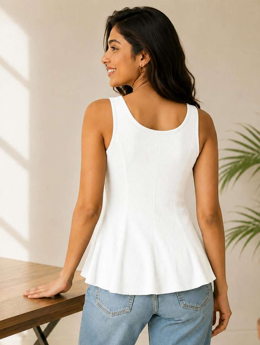 women self design sleeveless peplum top - 22587298 -  Standard Image - 3