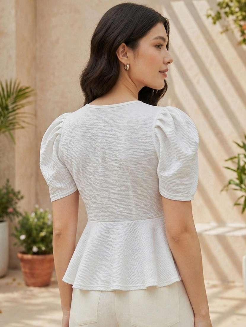 women self design puff sleeves peplum top - 22587302 -  Standard Image - 3