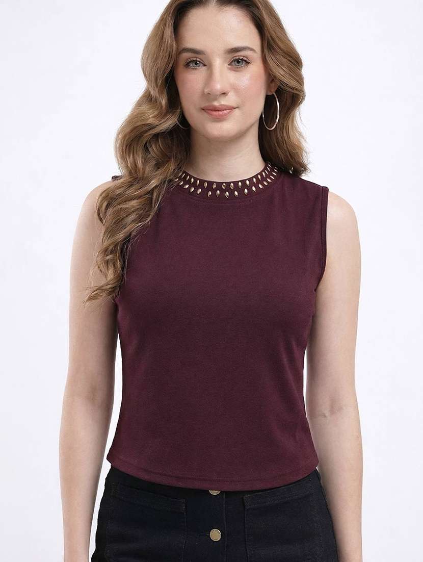 women embellished sleeveless regular top