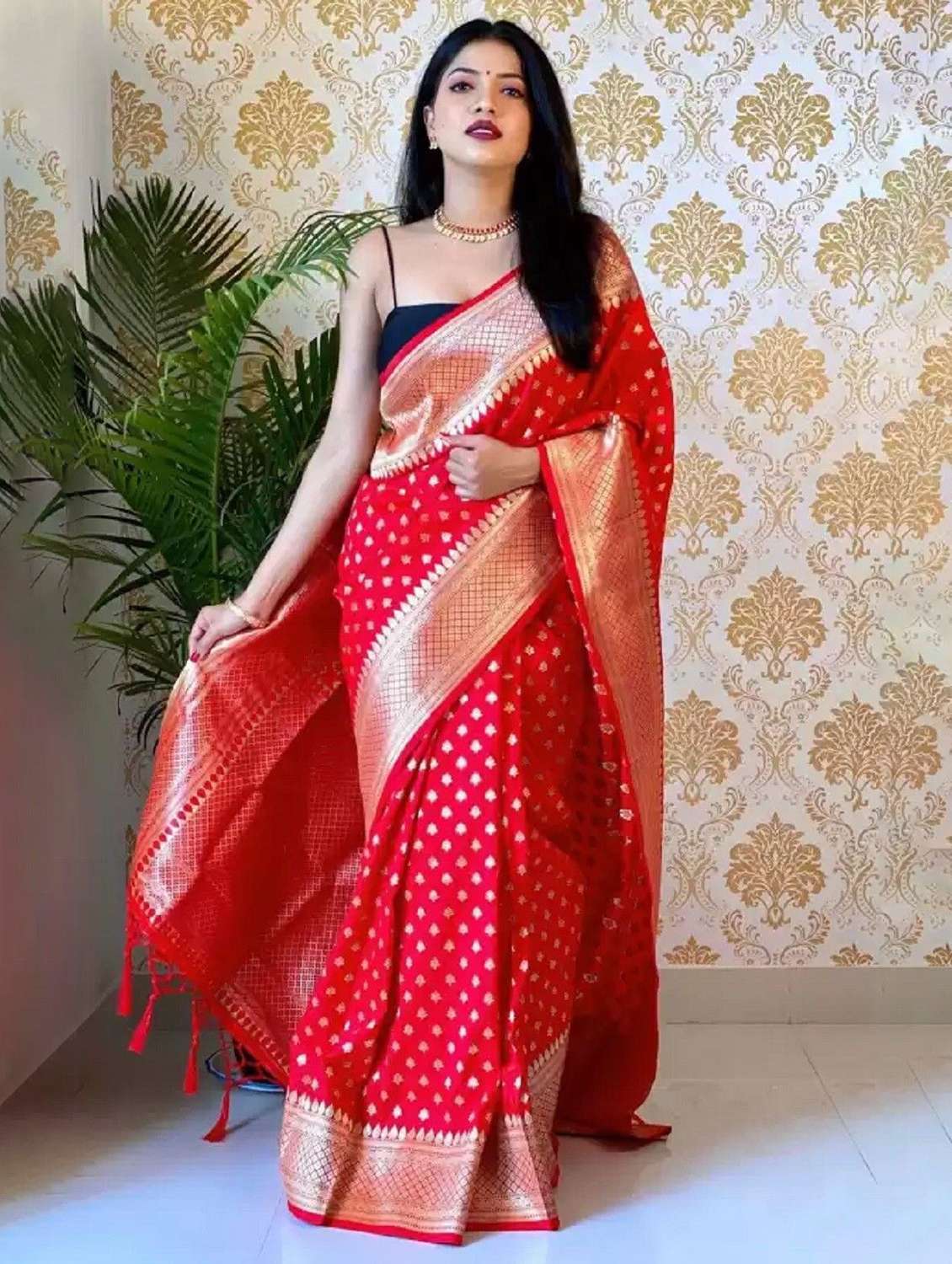 women self design banarasi saree with blouse