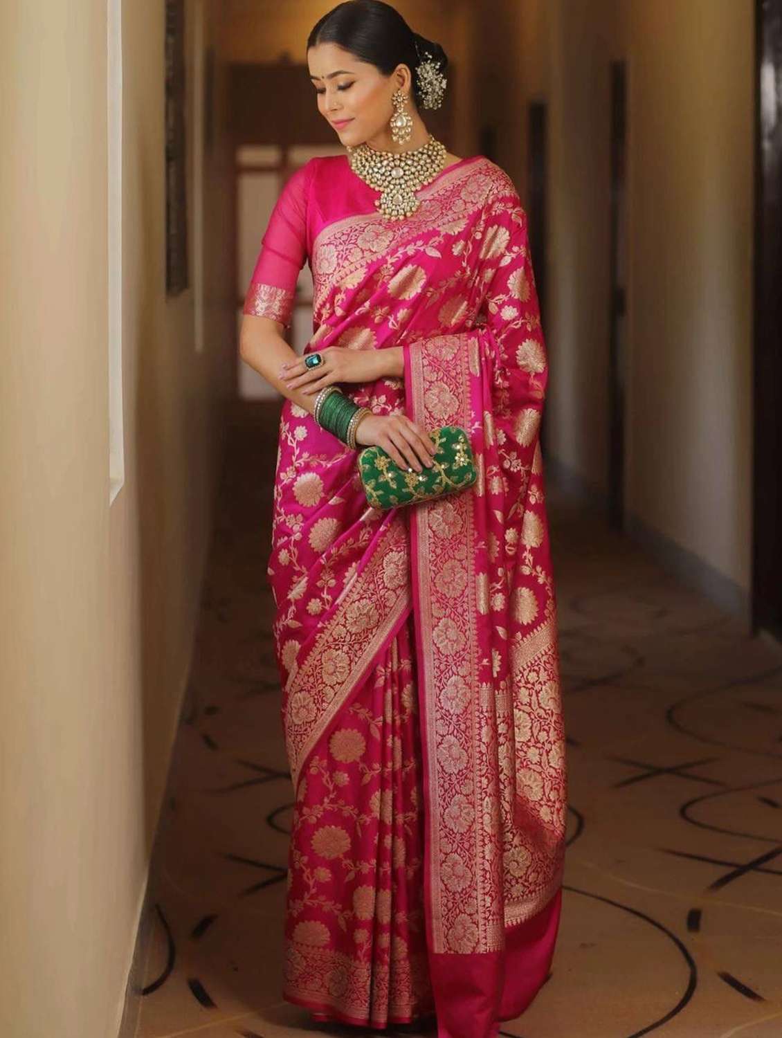 women self design banarasi saree with blouse