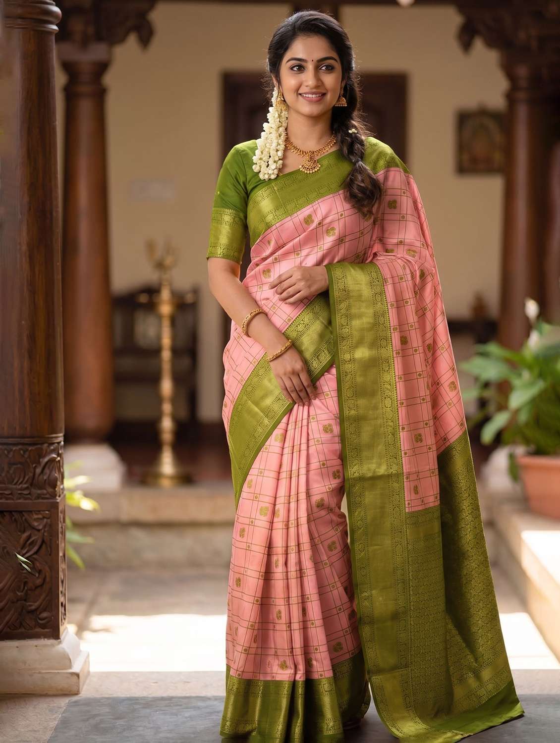 women self design kanjivaram saree with blouse
