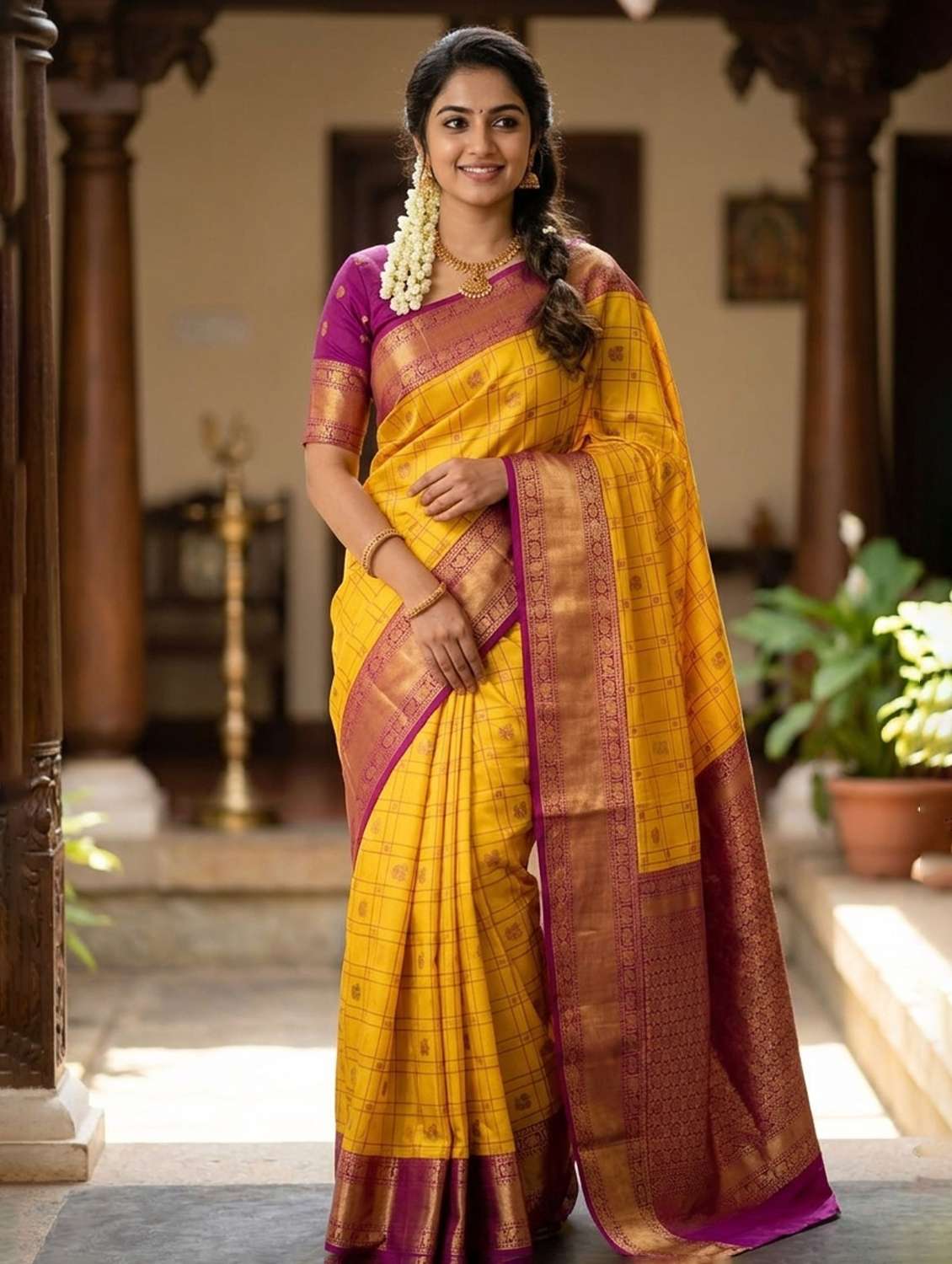 women self design kanjivaram saree with blouse