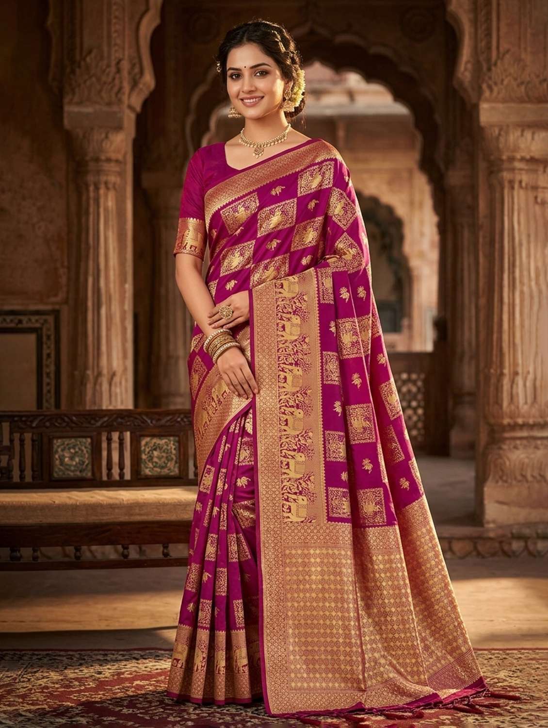 women self design banarasi saree with blouse