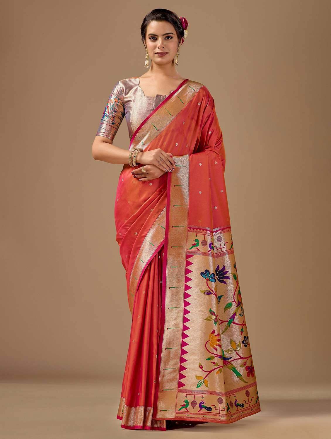 women self design paithani saree with blouse