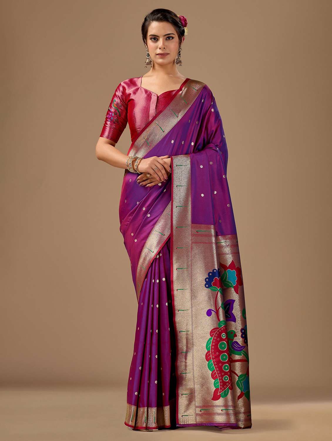 women self design paithani saree with blouse