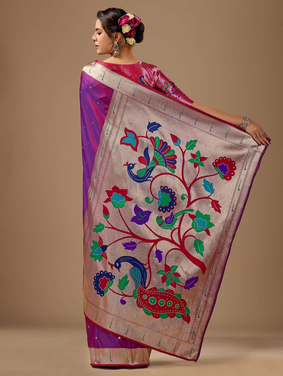 women self design paithani saree with blouse - 22587517 -  Standard Image - 3