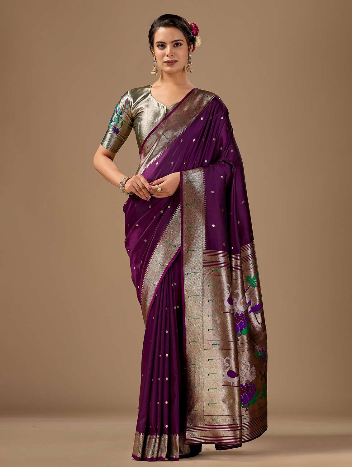 women self design paithani saree with blouse