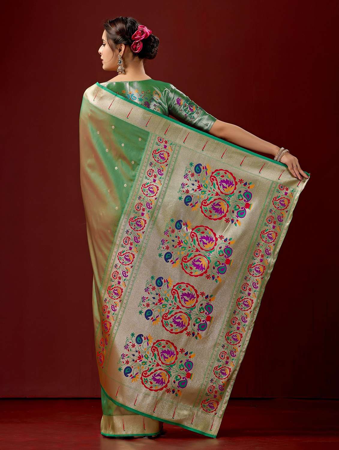 women self design paithani saree with blouse - 22587525 -  Standard Image - 3