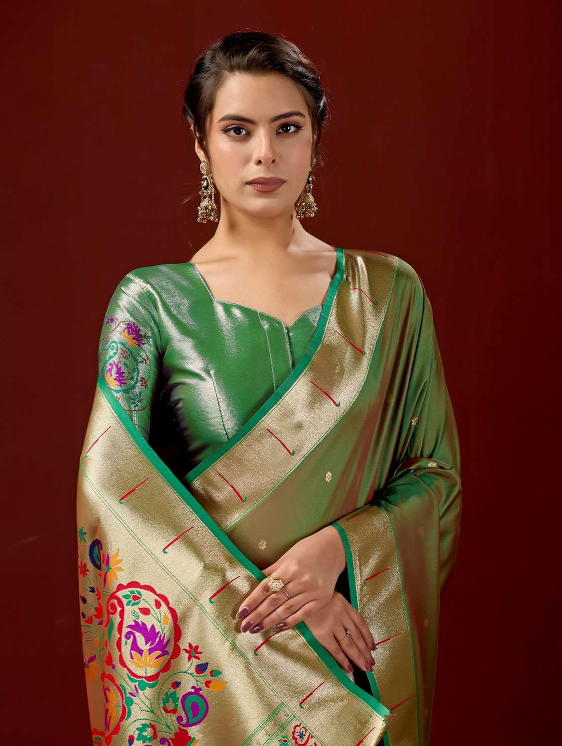 women self design paithani saree with blouse - 22587525 -  Standard Image - 5