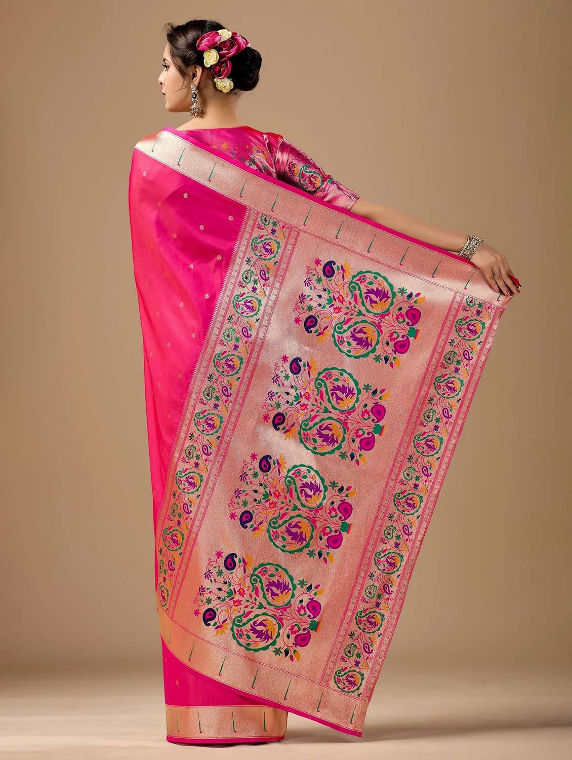 Women Self Design Paithani Saree With Blouse - 22587526 -  Standard Image - 3
