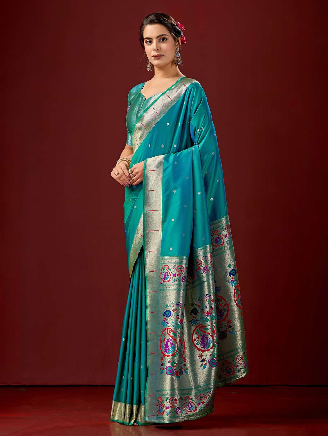 women self design paithani saree with blouse - 22587528 -  Standard Image - 3