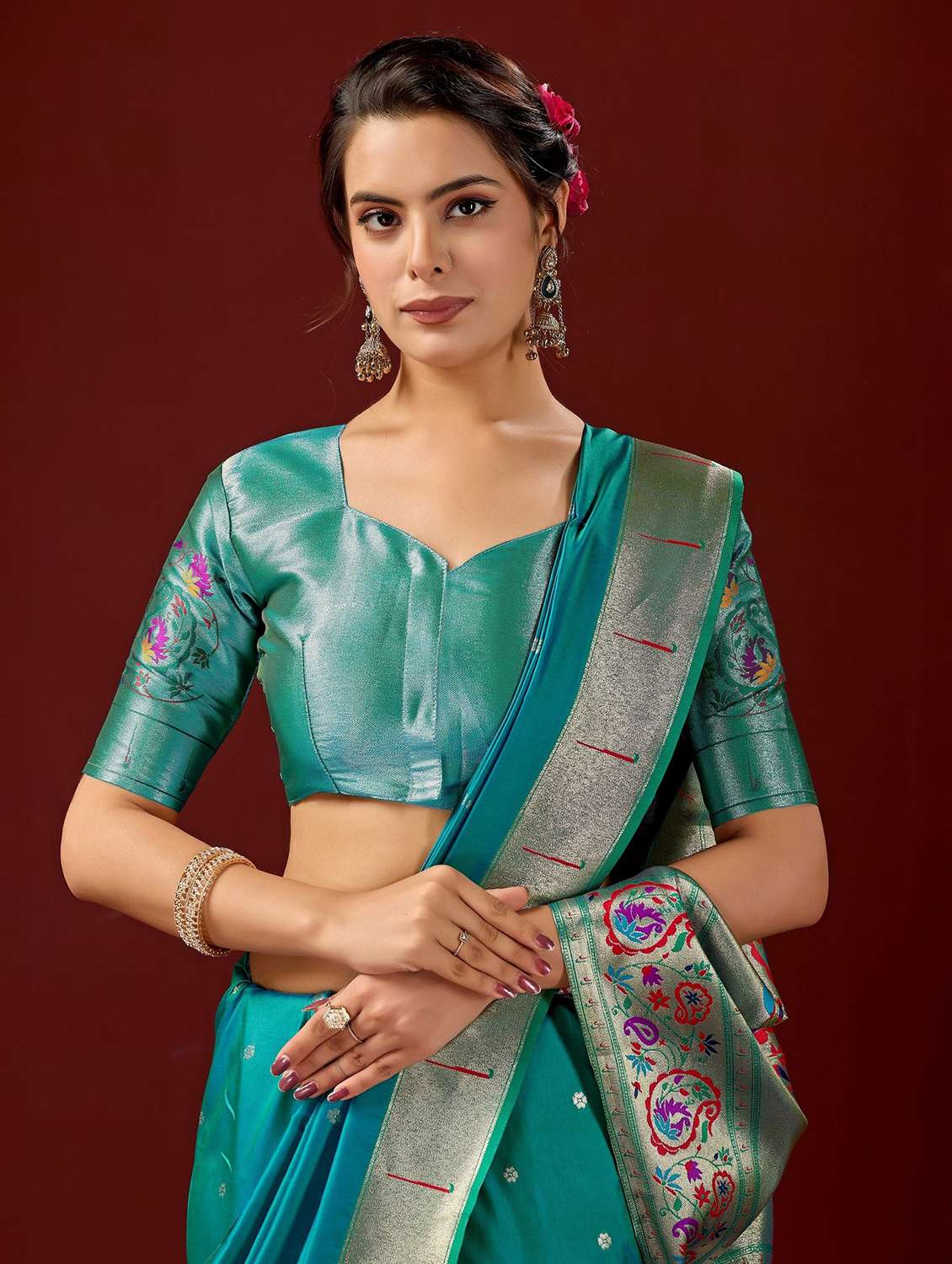 women self design paithani saree with blouse - 22587528 -  Standard Image - 5