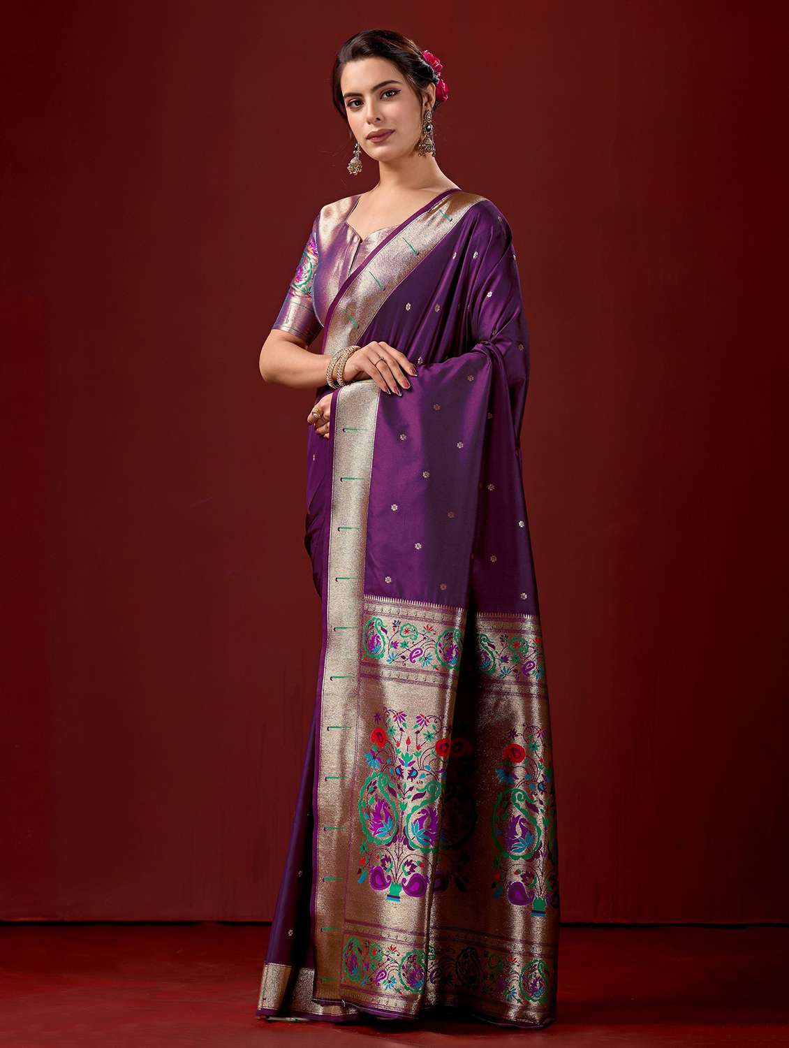 women self design paithani saree with blouse - 22587530 -  Standard Image - 3
