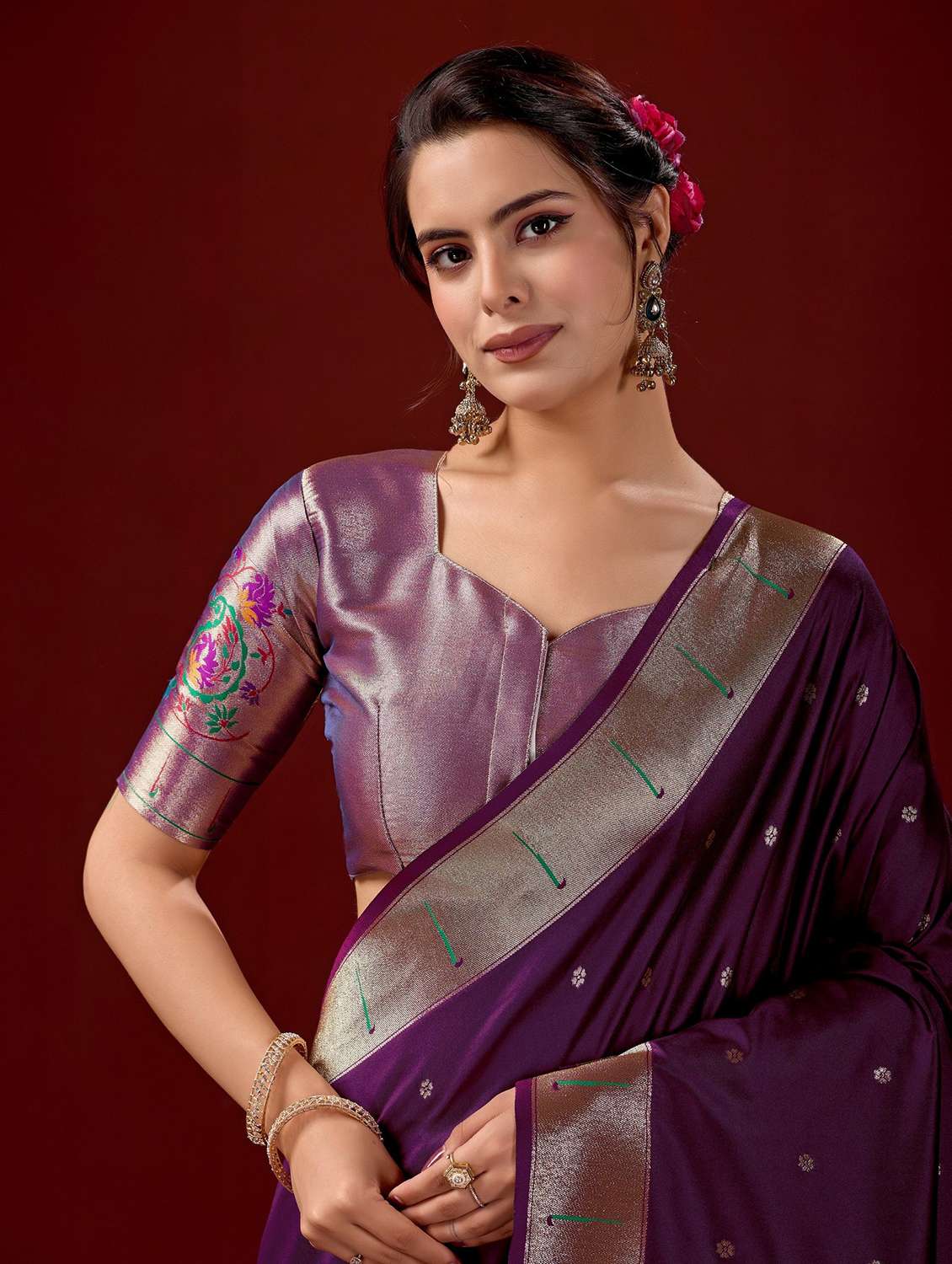 women self design paithani saree with blouse - 22587530 -  Standard Image - 5