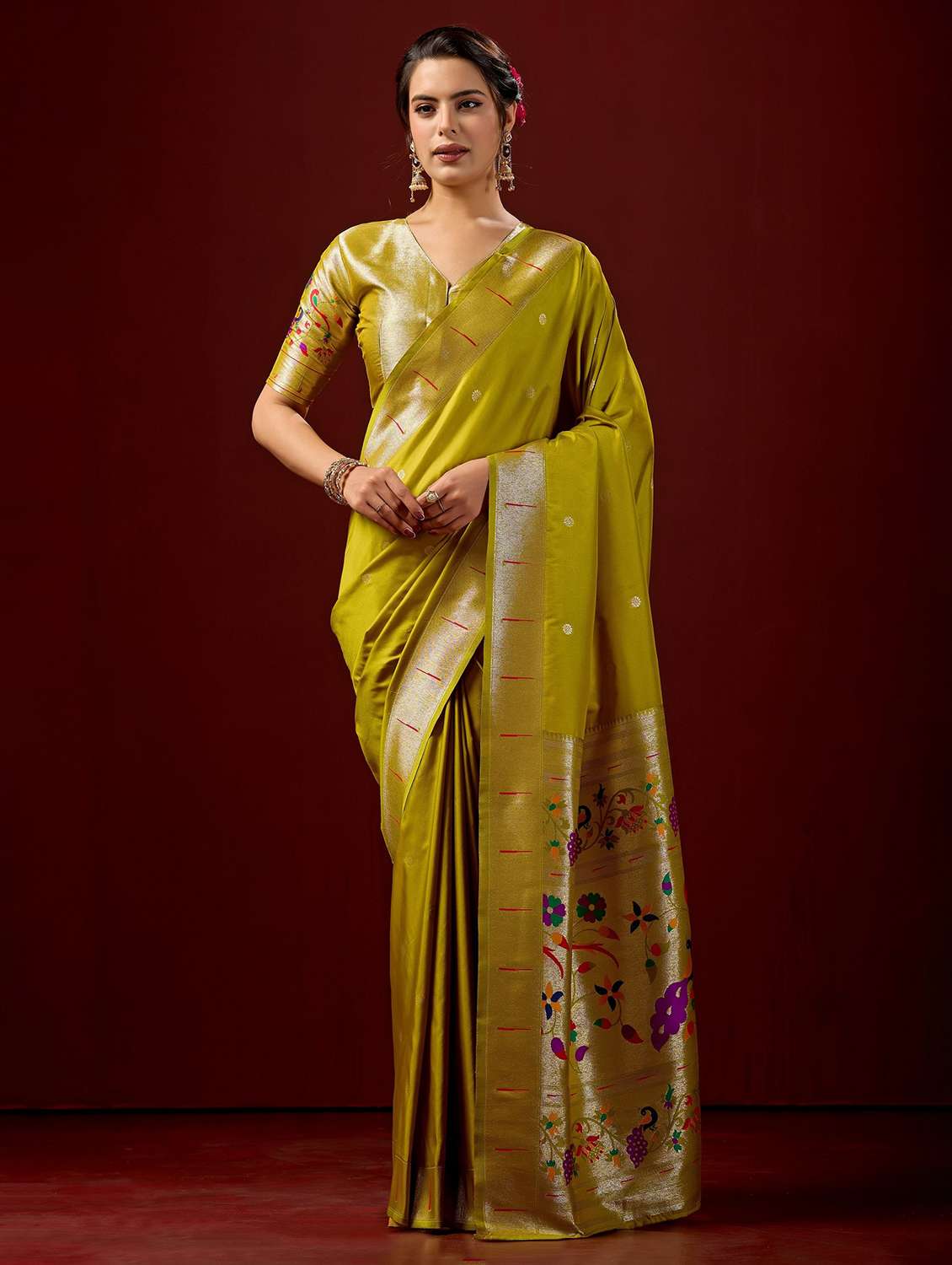 women self design paithani saree with blouse