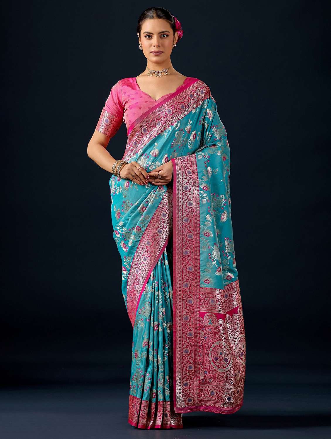 women self design banarasi saree with blouse