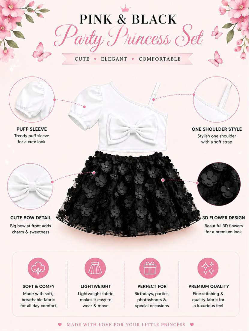 girls solid with work puff sleeves top and skirt set - 22587599 -  Standard Image - 5