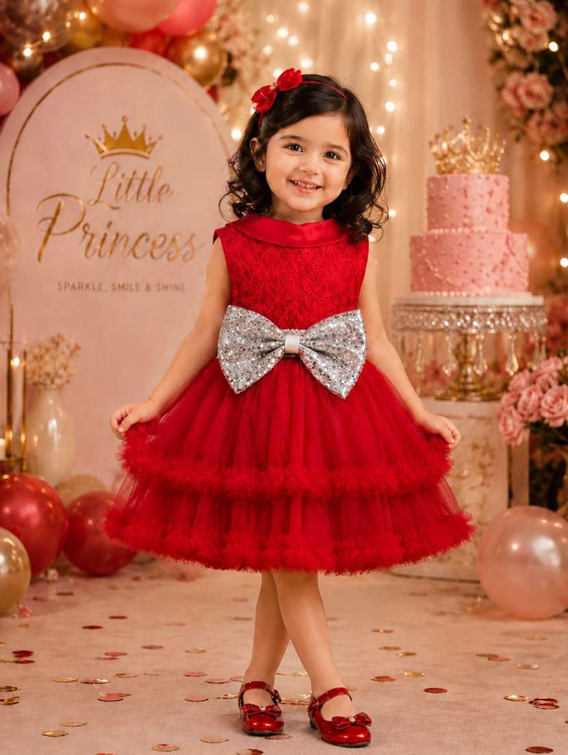 girls self design sleeveless fit and flare dress