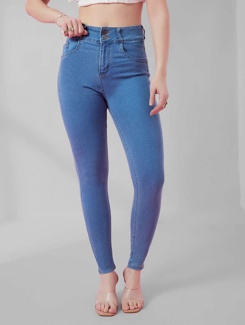 women solid high rise skinny jeans