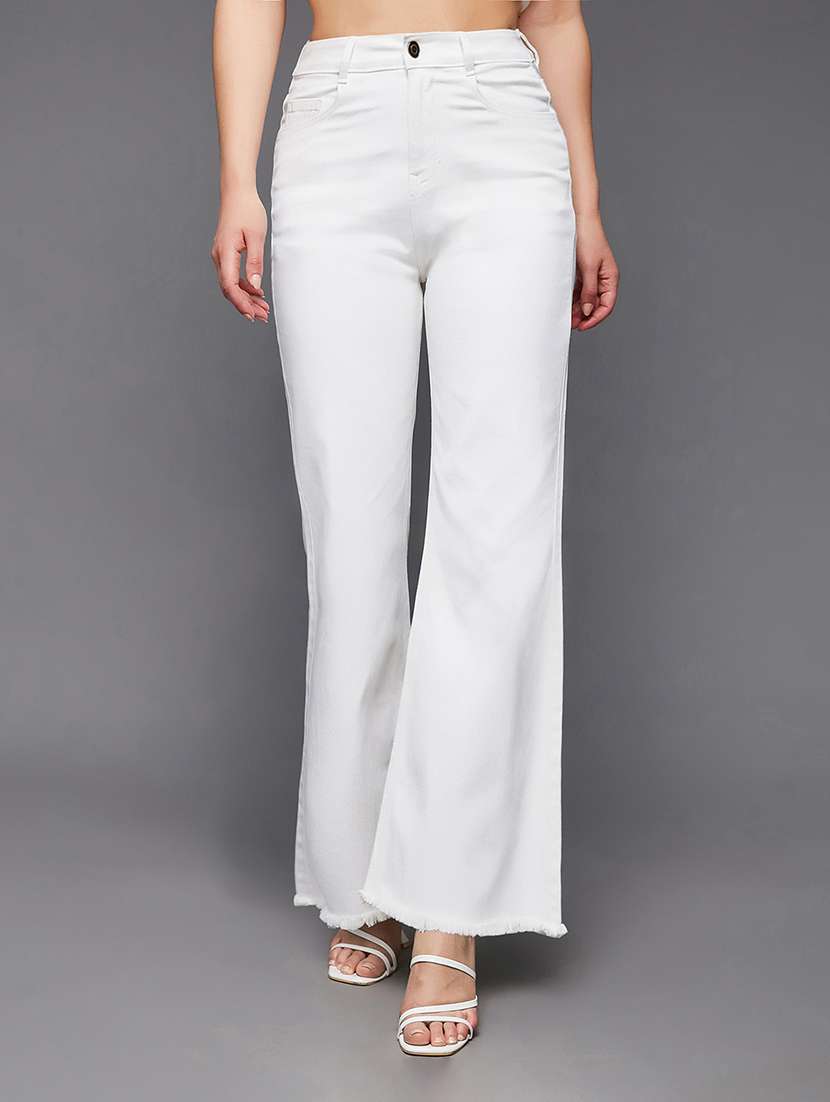 women solid high rise bootcut jeans