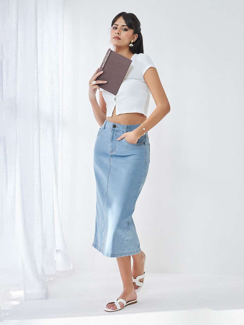 women solid high rise straight skirt - 22587720 -  Standard Image - 5