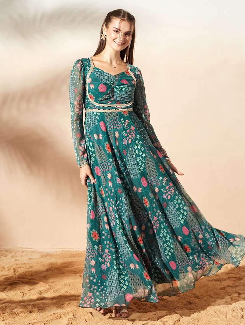 women printed long sleeves anarkali dress