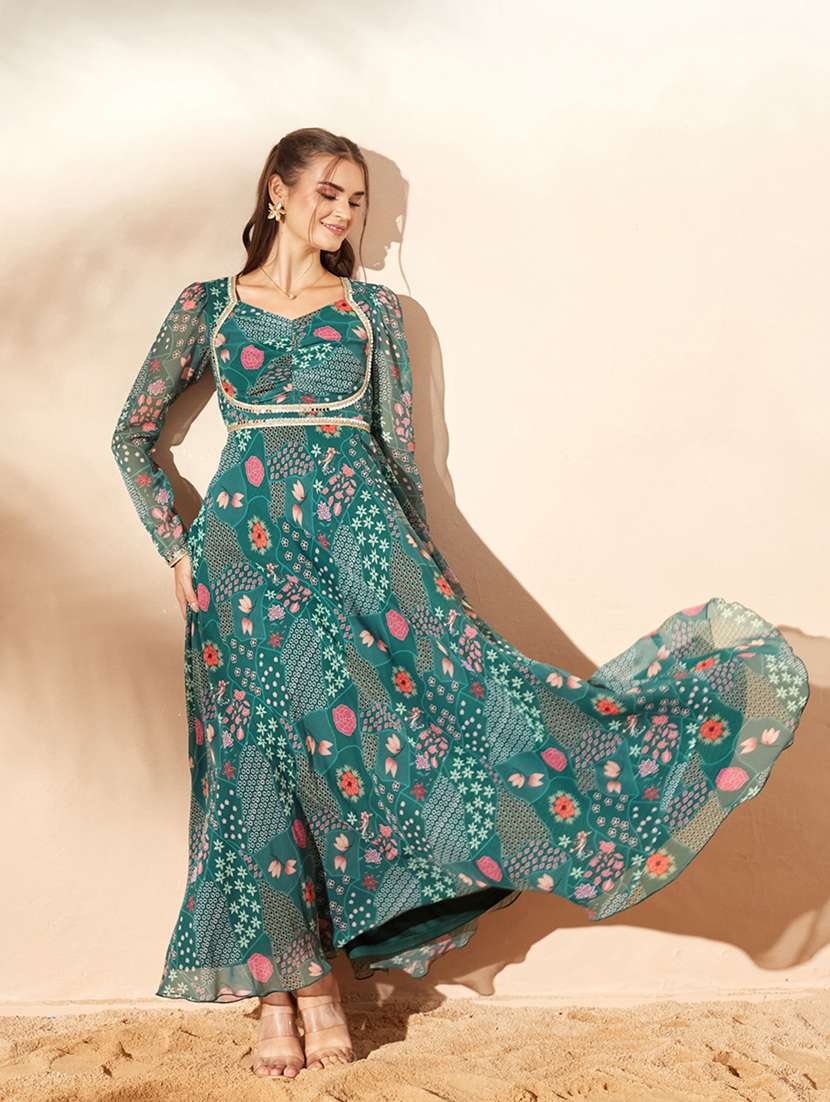 Women Printed Long Sleeves Anarkali Dress - 22587734 -  Standard Image - 5