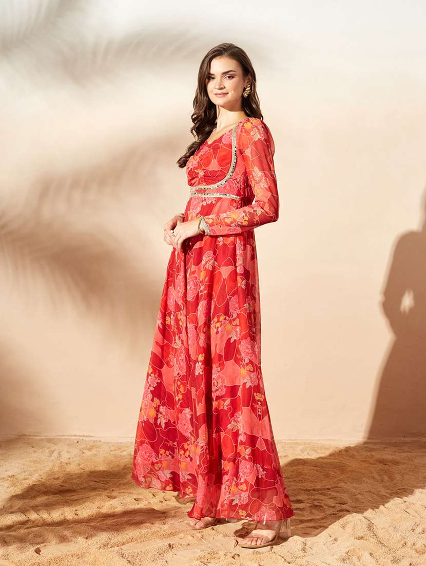 Women Printed Long Sleeves Anarkali Dress - 22587735 -  Standard Image - 3