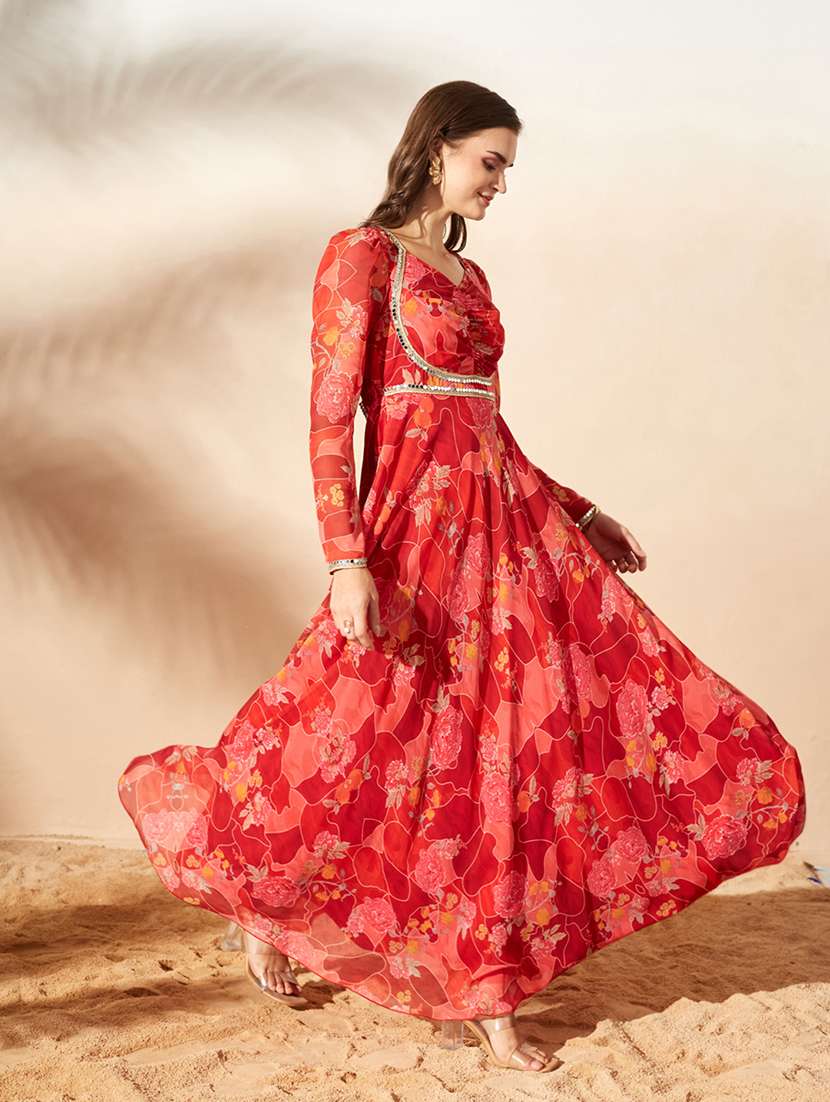 Women Printed Long Sleeves Anarkali Dress - 22587735 -  Standard Image - 5