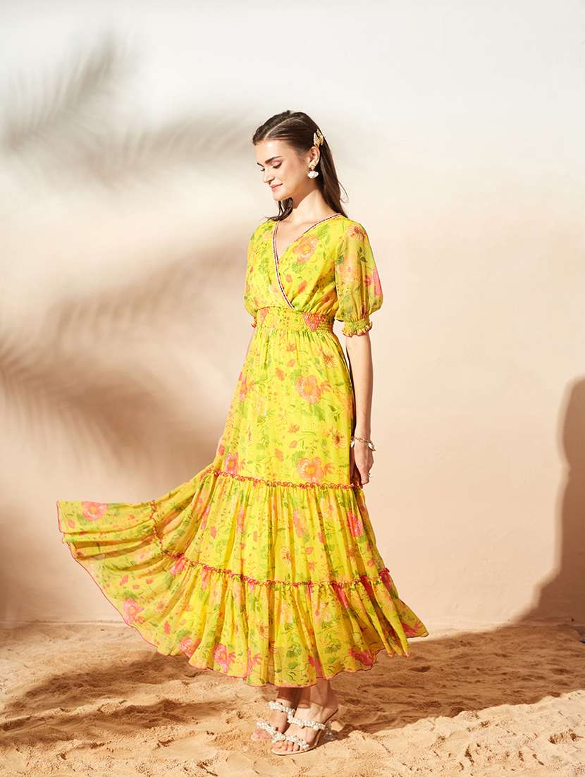 women printed puff sleeves tiered dress - 22587738 -  Standard Image - 3